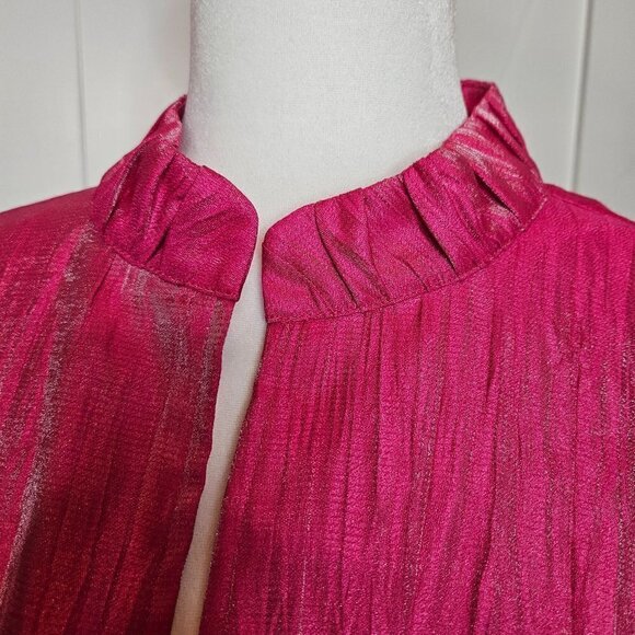 CHICO'S Jacket Blazer Sz Large 12 Hot Pink Crinkle Barbie Open Front Barbiecore - Picture 2 of 12